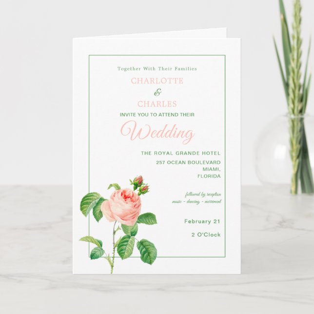 Elegante Vintage Rosenrosen Einladung zur Hochzeit (Vorderseite)