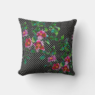 Elegante Vintage Rosenrosen-Polka-Punkte Kissen