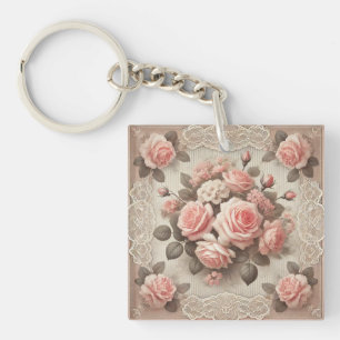 Elegante Vintage Rosenstraße mit Spitzen Schlüsselanhänger