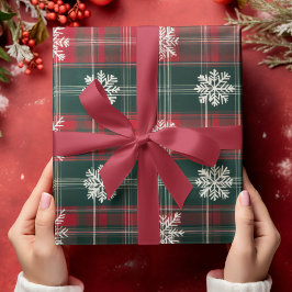 Elegante Vintage Rot- und Grüne Schneeflocken Geschenkpapier