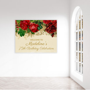 Elegante Vintage-Rote Rose Beige 75. Geburtstag je Poster