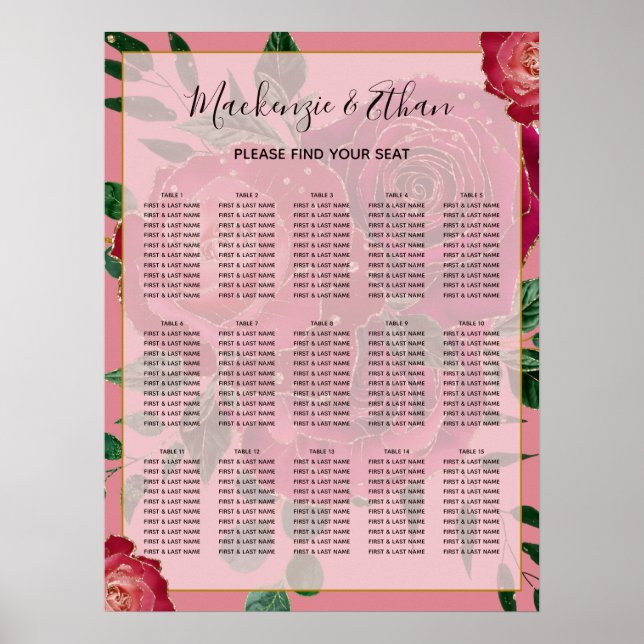 Elegante Vintage Rote Rosen Hochzeitsstift Poster (Vorne)