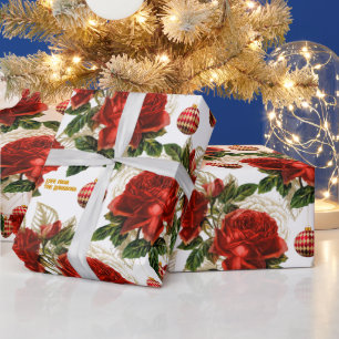 Elegante Vintage Rote Rosen Personalisiert Weihnac Geschenkpapier