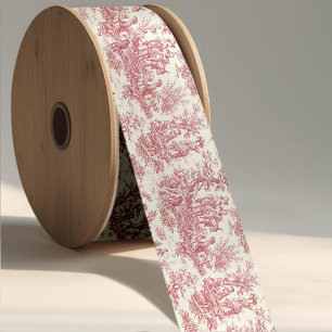 Elegante vintage rote Toile de Jouy Satinband