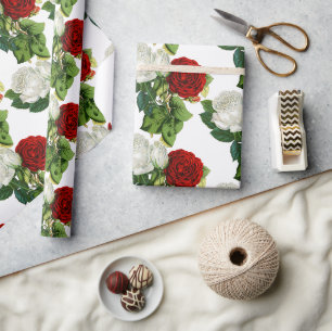 Elegante Vintage-Rotweiße-Rosen-Blumenhochzeit Geschenkpapier