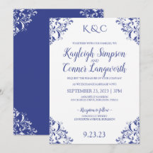 Elegante Vintage Royal Blue Wedding Einladungen