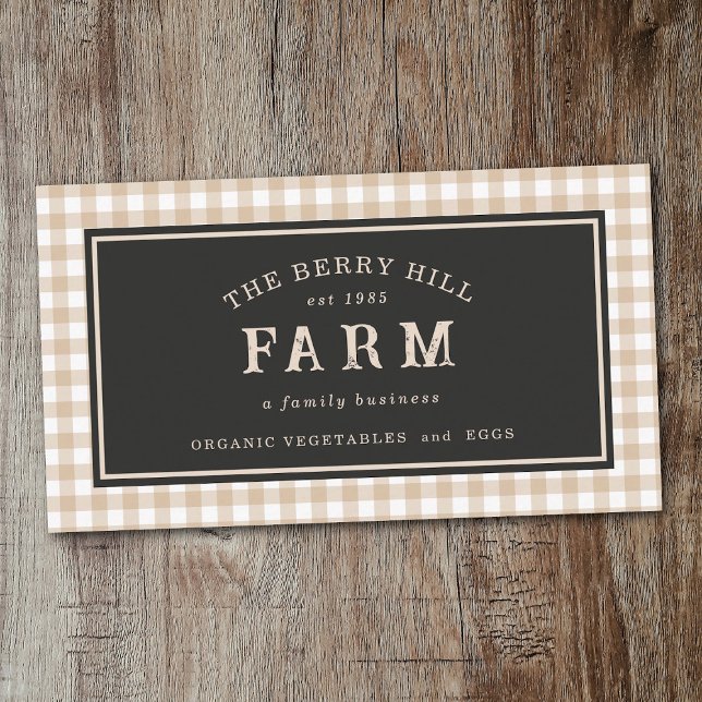 Elegante Vintage Rustikale Gingham Farm Visitenkarte (Rustic Plaid Farm Business Card)