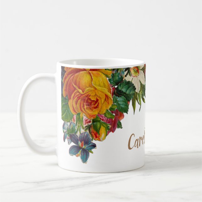 Elegante Vintage rustikale Rosen-Blumen Kaffeetasse (Links)