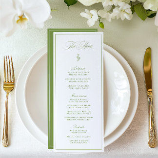 Elegante Vintage-Salbei-Gartenhochzeitsmenü Menükarte