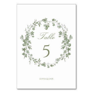 Elegante Vintage-Salbei-Grün-Französische-Floral-H Tischnummer