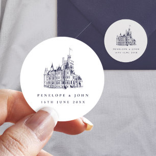 Elegante Vintage-Schloss-Destination-Hochzeit Runder Aufkleber