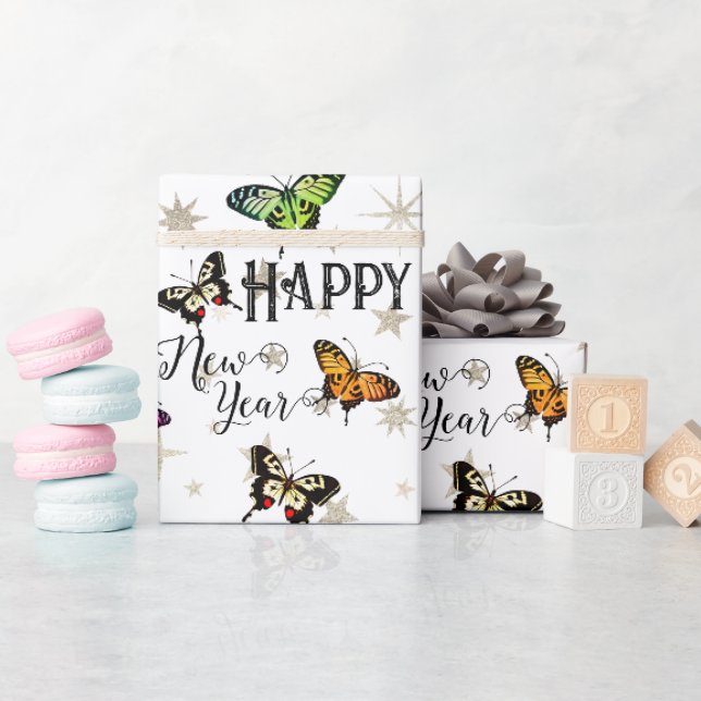 Elegante Vintage Schmetterlinge und Sterne glückli Geschenkpapier (Babyparty)