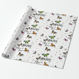 Elegante Vintage Schmetterlinge und Sterne glückli Geschenkpapier