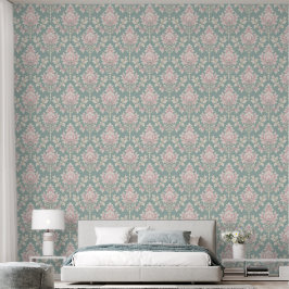 Elegante Vintage Schuppen, Grün und Rosa Damaskus Tapete