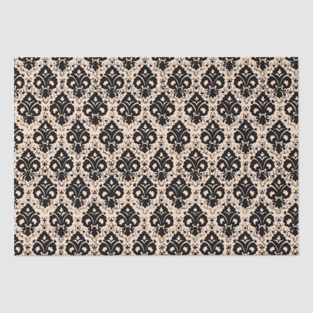 Elegante Vintage Schwarz-Beige Damask Seidenpapier (Vorderseite)