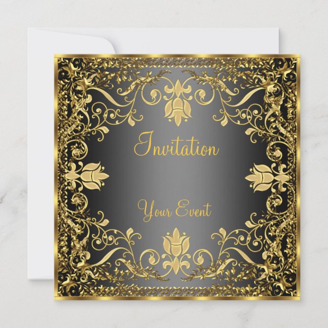 Elegante Vintage Schwarz-Gold-Einladung Einladung (Vorderseite)