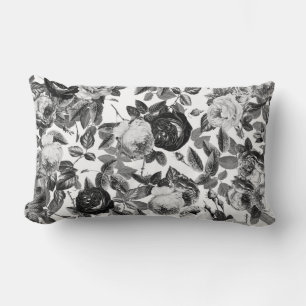 Elegante Vintage Schwarz-Weiß-Rosen-Blüte Lendenkissen