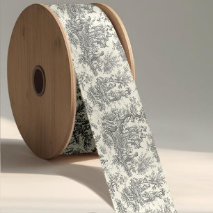 Elegante Vintage Schwarz-Weiß-Toile de jouy Satinband