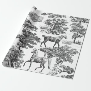 Elegante Vintage Schwarz-weiße Pferde im Wald Toil Geschenkpapier