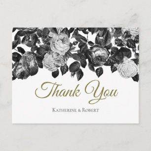 Elegante Vintage Schwarz-weiße Rose mit Meldung Postkarte