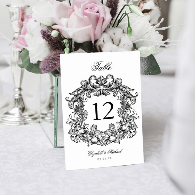 Elegante Vintage Schwarze Hochzeit Tischnummer (Von Creator hochgeladen)