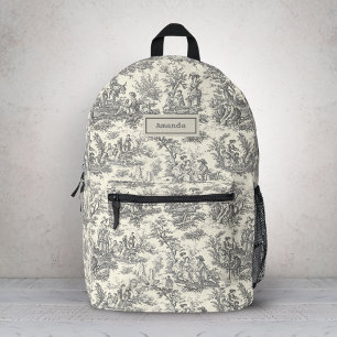 Elegante Vintage Schwarze Toile de jouy Bedruckter Rucksack