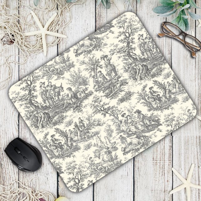 Elegante Vintage Schwarze Toile de jouy Mousepad (Von Creator hochgeladen)