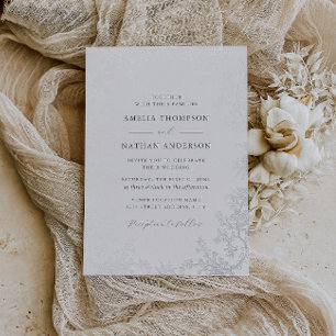 Elegante Vintage-Silber-Blumenhochzeit Folieneinladung