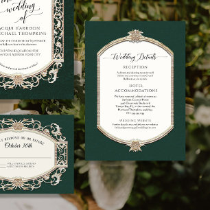 Elegante Vintage Smarald n Gold Hochzeiten Details Einladung