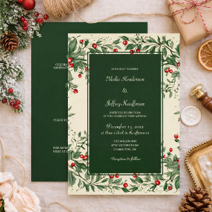 Elegante Vintage-Stechpalmen-Hochzeit Einladung