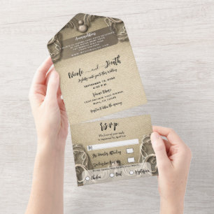 Elegante Vintage Südküste Burlap Lace Wedding All In One Einladung