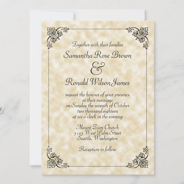 Elegante Vintage Tan Perchment Papier Hochzeit Einladung (Vorderseite)