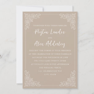 Elegante Vintage-Taupe-Creme-Hochzeit Einladung