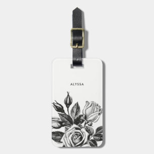 Elegante Vintage Tee-Rosen Schwarzweiss Gepäckanhänger