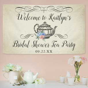 Elegante Vintage-Teeparty Hochzeitsdusche Willko Banner