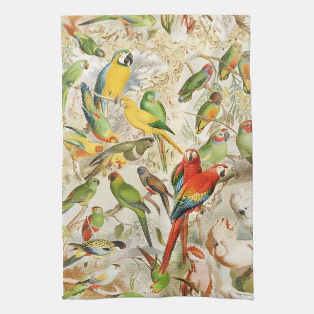 Elegante Vintage tropische Vogelwelten Geschirrtuch (Vertikal)