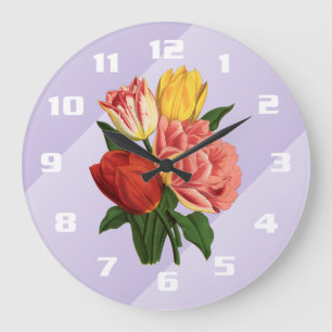 Elegante Vintage-Tulpen Große Wanduhr