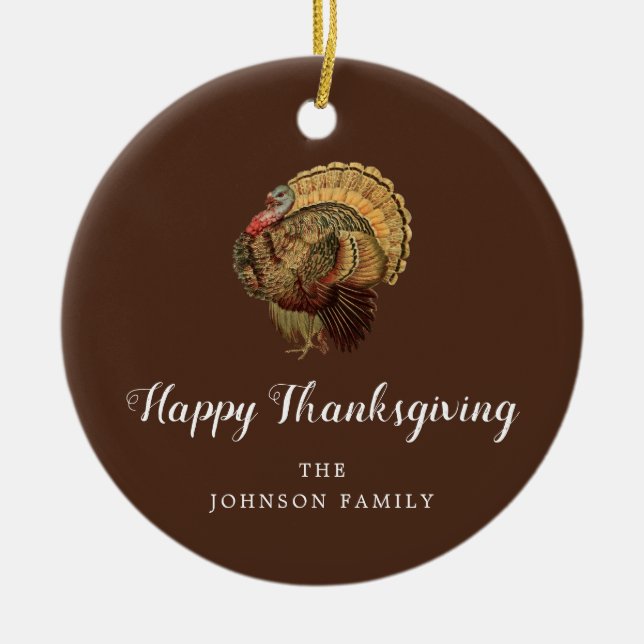 Elegante Vintage Türkei glücklich Thanksgiving Keramik Ornament (Vorne)