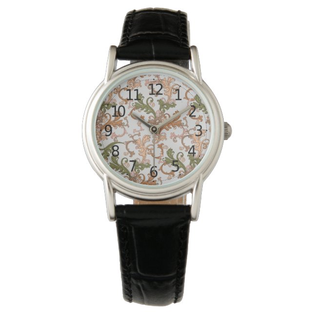 Elegante Vintage Viktorianische Boho Blätter Hinte Armbanduhr (Vorderseite)
