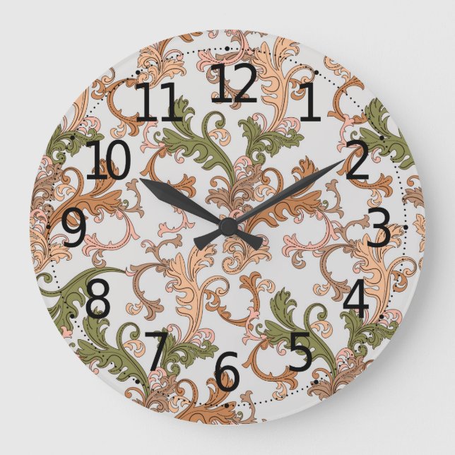 Elegante Vintage Viktorianische Boho Blätter Hinte Große Wanduhr (Vorderseite)