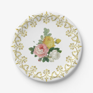 Elegante Vintage-Viktorianische gelbe rosa weiße R Pappteller