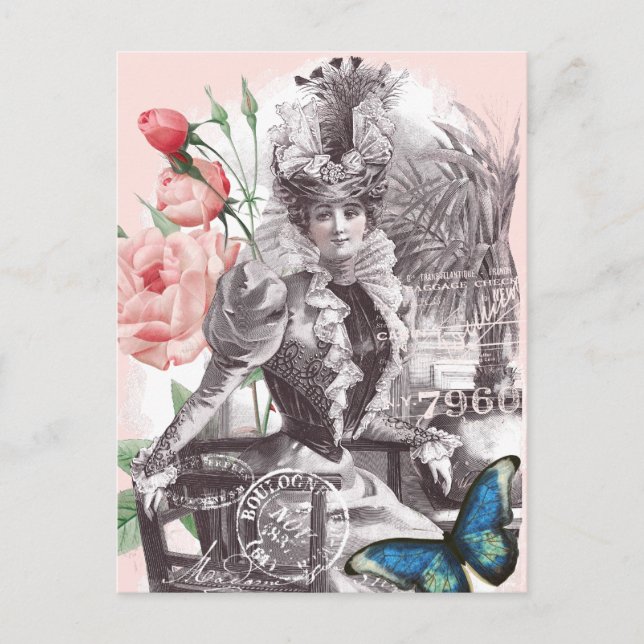 Elegante Vintage Viktorianische Mode-Frau Postkarte (Vorderseite)