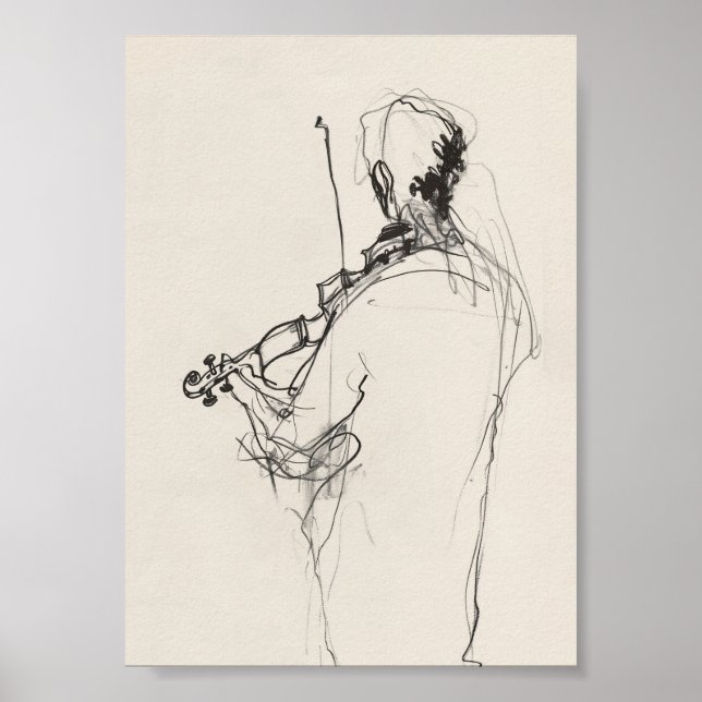 Elegante Vintage Violin Player Sketch - Premium Poster (Vorne)