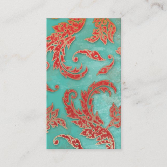 Elegante Vintage Visitenkarte Verdigris Wirbel Red (Vorderseite)