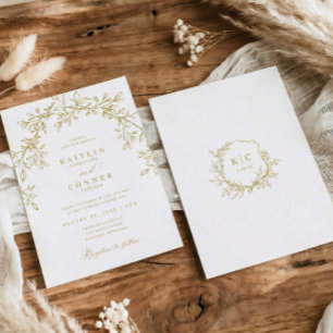 Elegante Vintage-Wappen Gold Botanische Hochzeit Einladung