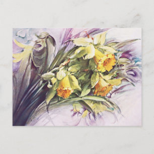 Elegante Vintage-Wasserfarbenkunst Gelbe Narzissen Postkarte
