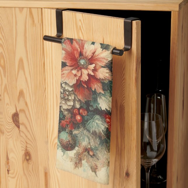 Elegante Vintage Weihnachten Blume Geschirrtuch (Drittel gefaltet)