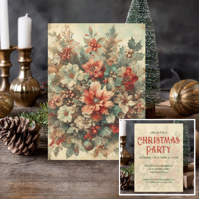 Elegante Vintage Weihnachten Blume Party Einladung (Von Creator hochgeladen)