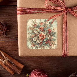 Elegante Vintage Weihnachten Blume Quadratischer Aufkleber