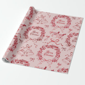 Elegante Vintage-Weihnachtsbögen Rosa Toile-de-Jou Geschenkpapier